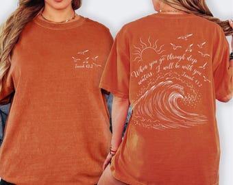 Comfort Colors Christian Coastal Aesthetic T-shirt, Trendy Beach Shirt, Faith Based Gift, Ocean Wave Religious Tee