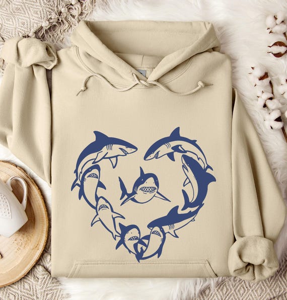 Shark Heart Shaped Sea Animal Hoodie ,Cute Shark Hoodie for Kids & Adults  Unique Gift for Ocean Lovers  Pet Enthusiasts