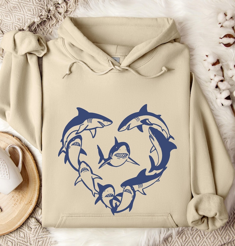 Shark Heart Shaped Sea Animal Hoodie ,Cute Shark Hoodie for Kids & Adults Unique Gift for Ocean Lovers Pet Enthusiasts bild 1