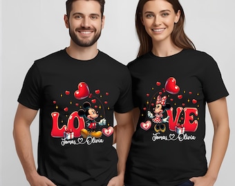 Camiseta personalizada de Disney para pareja: camiseta de San Valentín de Mickey y Minnie a juego, atuendo familiar navideño.