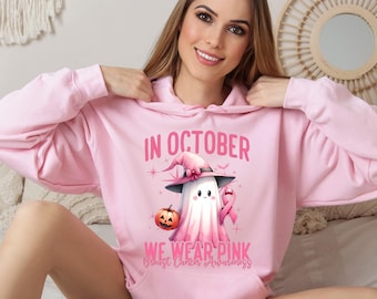 Breast Cancer Awareness Ghost Hoodie - We Wear Pink Halloween
