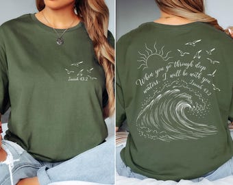Christian Coastal Aesthetic T-shirt, Trendy Beach Shirt, Faith Based Gift, Ocean Wave Religious Tee