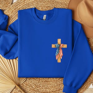 USA Flag Cross Sweatshirt: Patriotic Christian Apparel