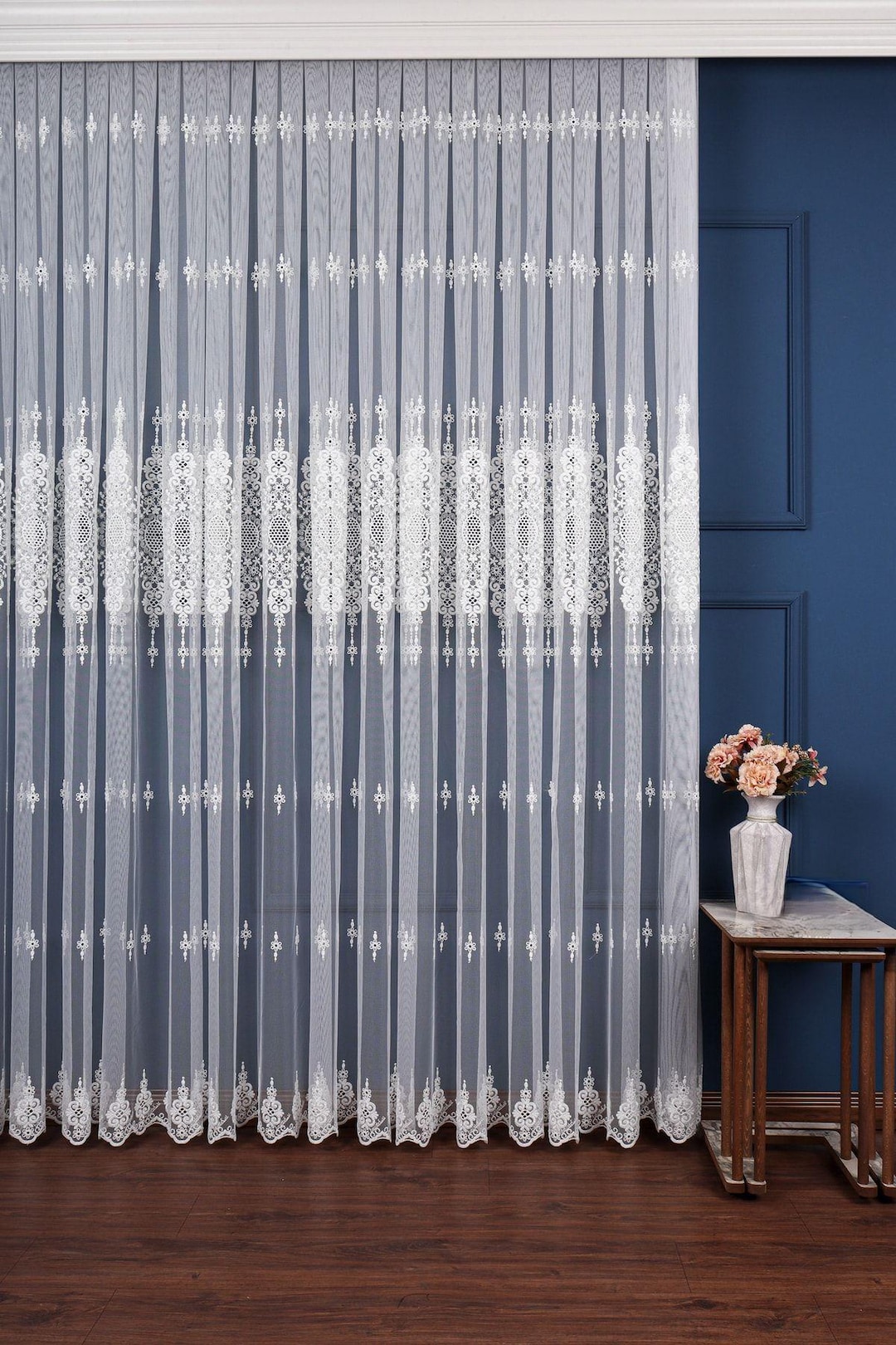Elegant White Sheer Curtain Floor-length Design, Perfect for Living ...