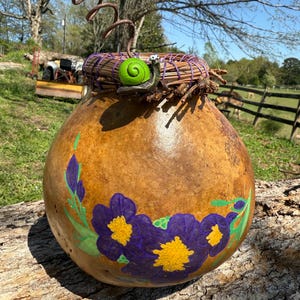Gourd Decorstive Bowl - hand painted flowers