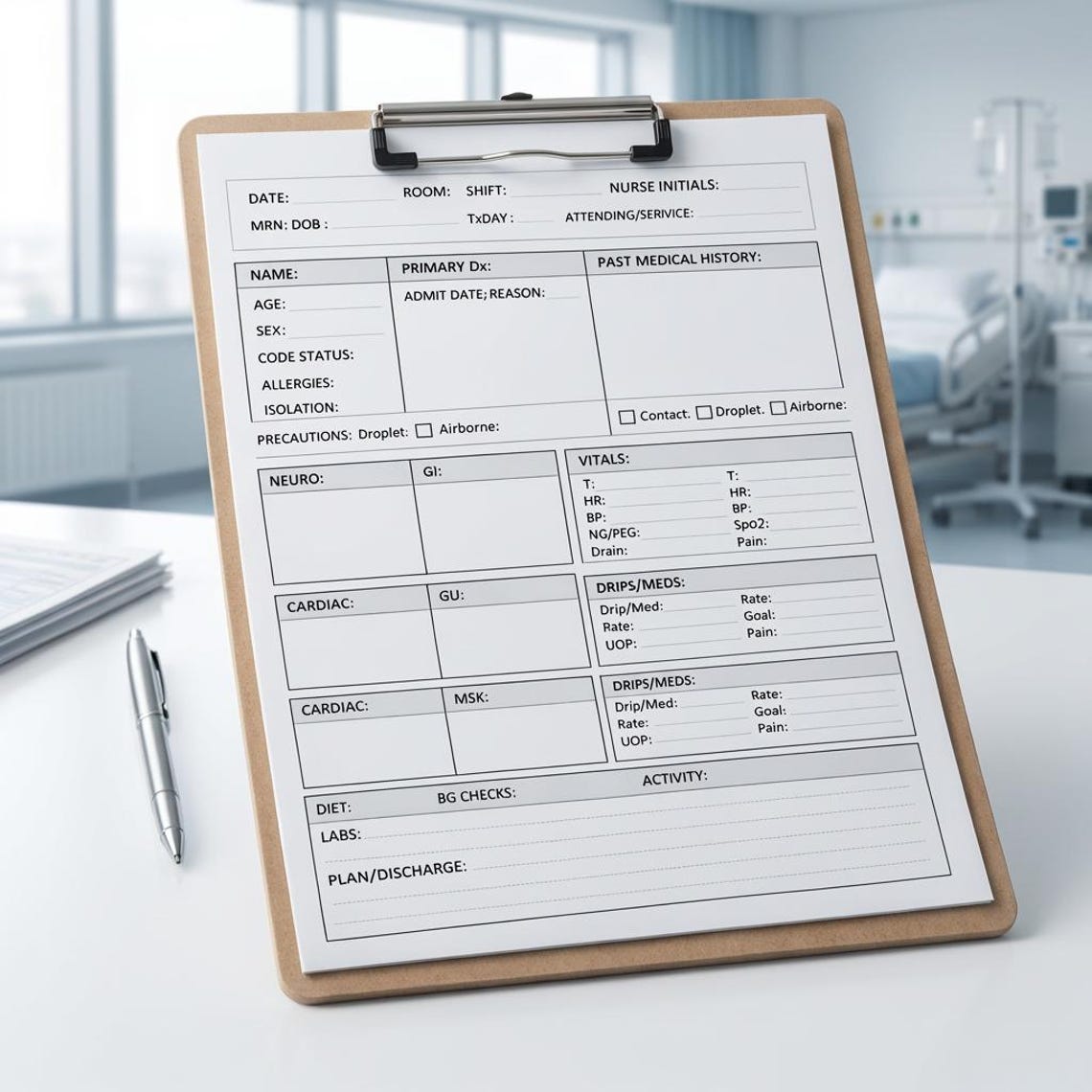 Ry Report Nursing Report Sheet, Med Surg Brain Sheet, Head to Toe Assessment, RN ...