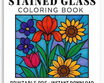 Stained Glass Coloring Book | Printable Coloring Pages PDF for Adults | 50 Unique Designs | Stress Relief Mindfulness Digital Download