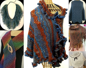 Knitted Shawls, Capes, Stoles and Jewelry: Six knitting patterns