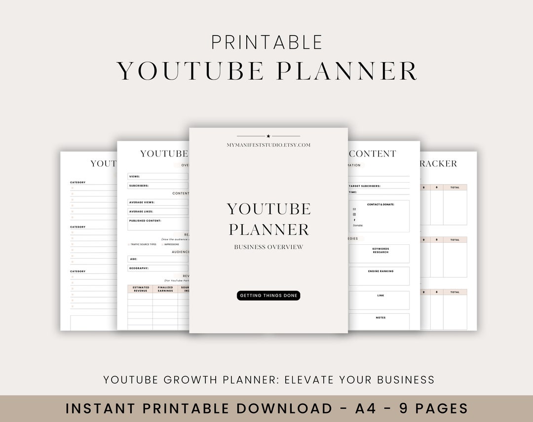 Printable Youtube Planner, Content Planner for Youtube, A4 Size ...