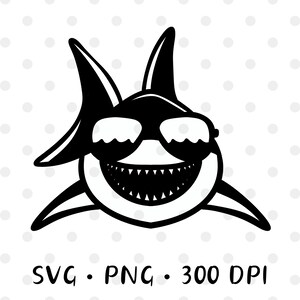 Cooler Hai Logo lächelnder Hai Cricut Silhouette SVG Bold Clipart Digital Art Printable grinsender Hai PNG Maskottchen Silhouette Sofort Download