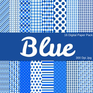 Blue Digital Paper Pack - Shades of Blue Backgrounds - 16 Papers - 12in x 12in 300 Dpi Jpeg Diy Craft GiftCommercial Use - INSTANT DOWNLOAD