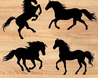 Pack of 4 Horse Black Silhouettes SVG Running Horse Clipart Horse Cutting Files for Cricut Horse Vector Wild Horse SVG Digital Download