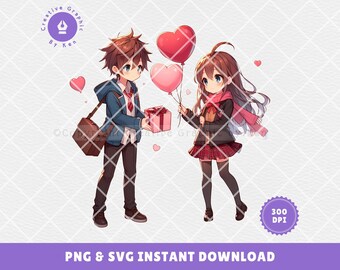Anime couple, anime couple portrait, anime png, anime png design, anime valentine, anime valentines gifts, boy and girl png, valentines png