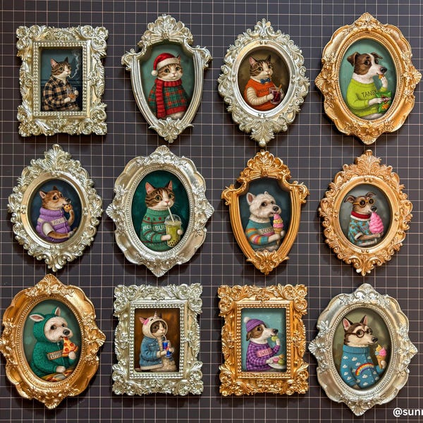 Custom Hand-Painted Pet Portrait Magnets. Vintage Pet Portrait Fridge Magnet Best Gift for Pet Owner and Lover