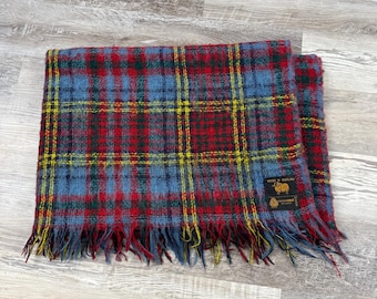 Vintage Wool Blanket Plaid Tartan Fringe Made in Scotland 90s Throw