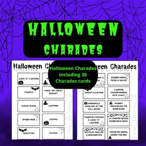 Charadas de Halloween, juegos de Halloween, cartas de charadas de Halloween, juego de Halloween para adolescentes, cartas de charadas, juego de fiesta de Halloween, juegos de Halloween