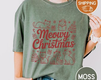 Christmas shirt, Meowy Xmas, Comfort Colors Tshirt, Unisex deluxe tee, Size S-4XL