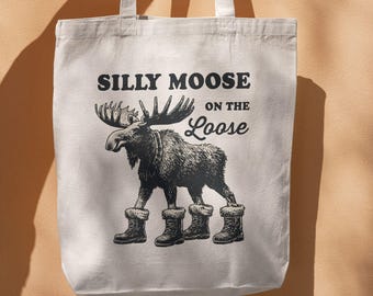 Silly Moose on the Loose Tote Bag | Canvas Grocery Market Bag