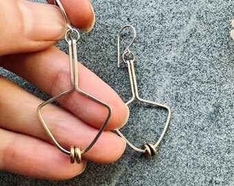 Abstract Dangle Silver and Brass Earrings