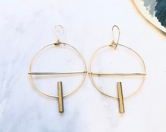 Brass Hoops and Spinning Bar Earrings