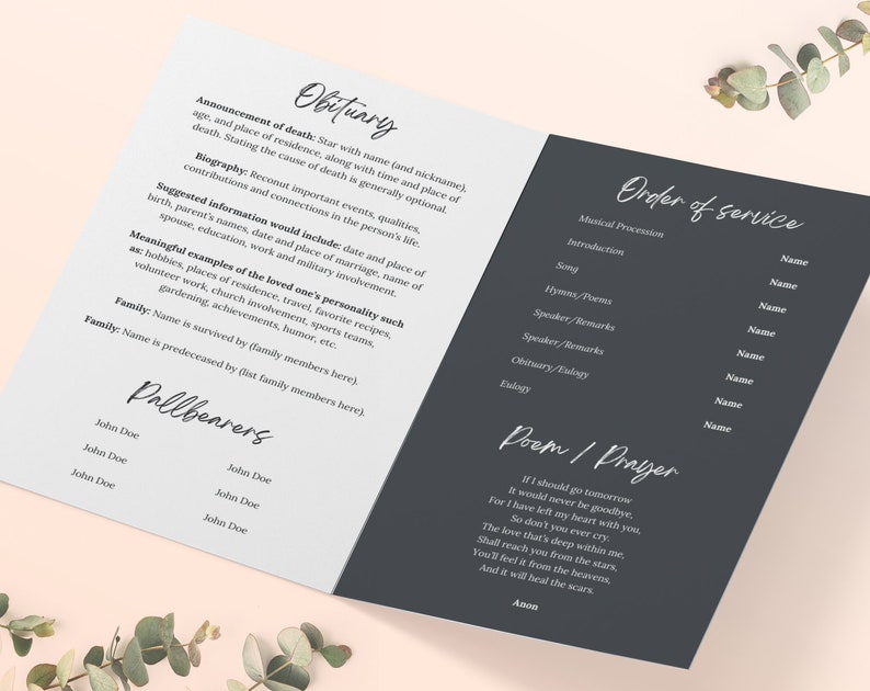 Funeral Program Template for Funeral Service Program Funeral Program ...