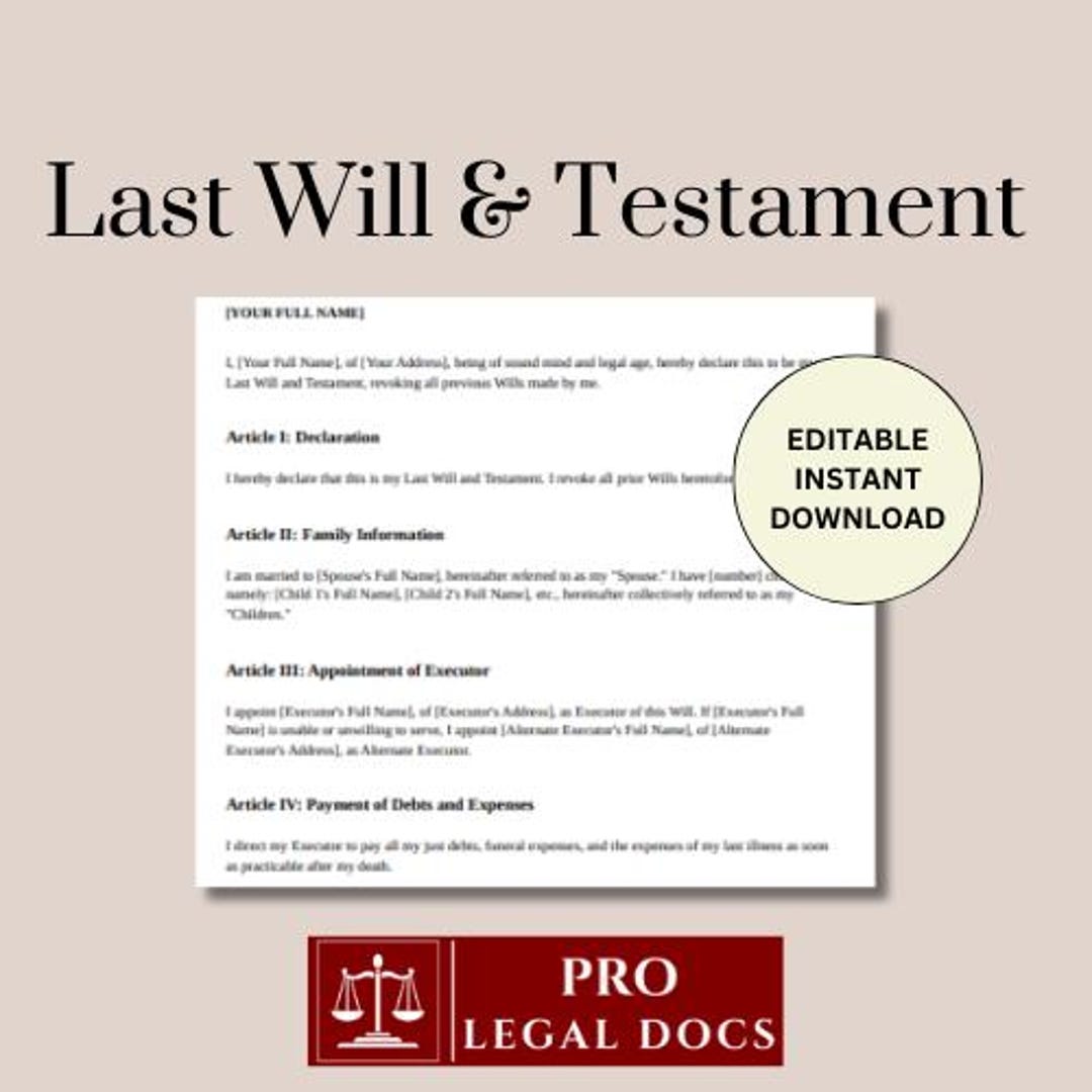 Last Will and Testament, Last Will Template, Editable Last Will and ...