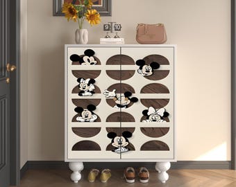 Simple Modern Cartoon Cute Entryway Solid Wood Shoe Cabinet, Hallway Living Room Storage Cabinet, Wall-Mounted Multi-Functional Storage