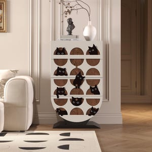 French Mid-Century Style Solid Wood Four-Drawer Cabinet, Retro Decorative Cabinet, Entryway Sideboard, Living Room Multi-Functional Storage