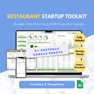Restaurant Startup Toolkit Google Sheets Budget Cost Inventory Profit Management System