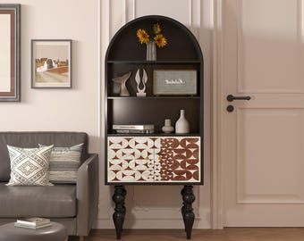 Scandinavian abstract art solid wood long bookcase, home entry cabinet, bedroom wall storage cabinet, living room cabinet.