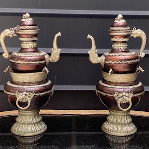 Tibetan Copper Teapot: Dragon Handle, White Metal Details, Nepal Art