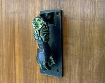 Buddha Hand Door Knocker: Antique Brass, Handmade in Nepal