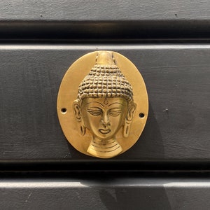 Buddha face carved door knocker, Handmade door knocker, Handmade aesthetic door knocker for you entryway, Unique and Heavy door knocker.