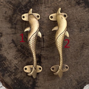 Dolphin Brass Door Handle: Hammered Sea Decor