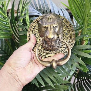 Lion Brass Door Knocker: Handmade Animal Head Hardware
