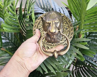 Lion Brass Door Knocker: Handmade Animal Head Hardware