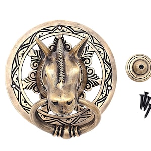 Horse Brass Door Knocker: Handmade Indonesian Animal Head Hardware