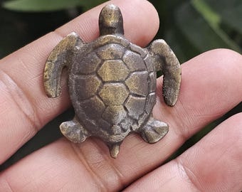 Handmade Brass Sea Turtle Knob: Antique Blackened Finish, Solid Brass Hardware