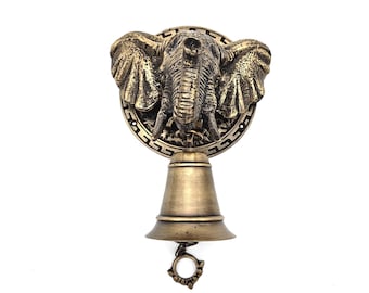 Handmade Brass Elephant Head Door Knocker with Bell - Indonesian Art