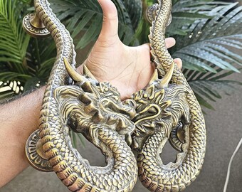 Solid Brass Dragon Door Handles - 46cm Vintage Entryway Pulls