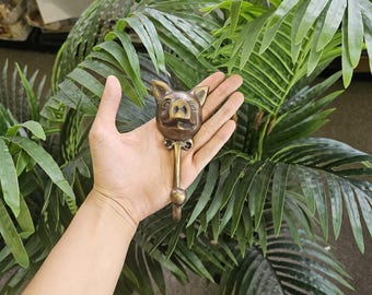 Gancho de pared con forma de cabeza de cerdo de latón macizo hecho a mano: Percha rústica con forma de animal