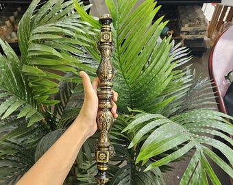 Handmade Solid Brass Door Handles Set - 41cm Vintage Bali Decor