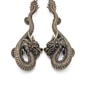 Solid Brass Dragon Door Handles - 46cm Vintage Entryway Pulls
