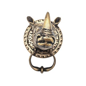 Large African  Rhino Head Brass Door Knocker  Animal Head Collection – Handmade in Indonesia – Pet & Wildlife Designs – Unique Door Hardware