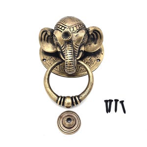 Brass Elephant Head Door Knocker: Handmade Indonesian Wildlife Decor