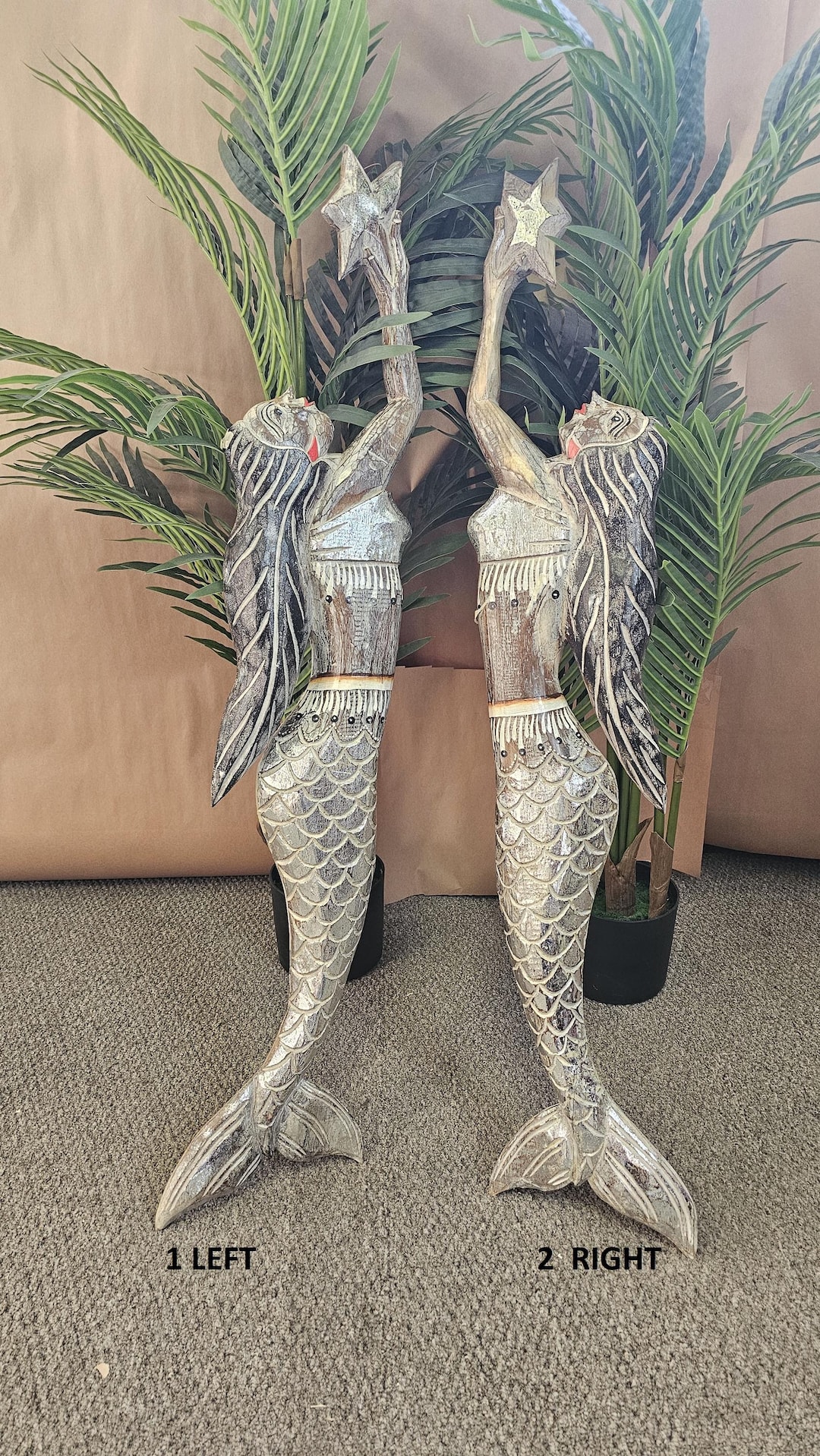 Hand-painted Wooden Mermaid Wall Art | Indonesian Boho Coastal Decor ...