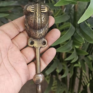 May include: A bronze-colored wall hook featuring a detailed squirrel design. The hook has a decorative squirrel figure at the top, with a long stem and a rounded hook at the bottom. The hook is held in a hand against a background of green leaves.