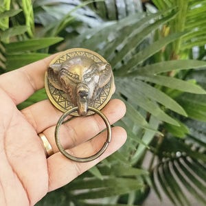 Small Asian elephant head Brass Door Knocker, Animal Collection, Pet Wildlife Designs, Unique Door Hardware, Animal knocker Front door