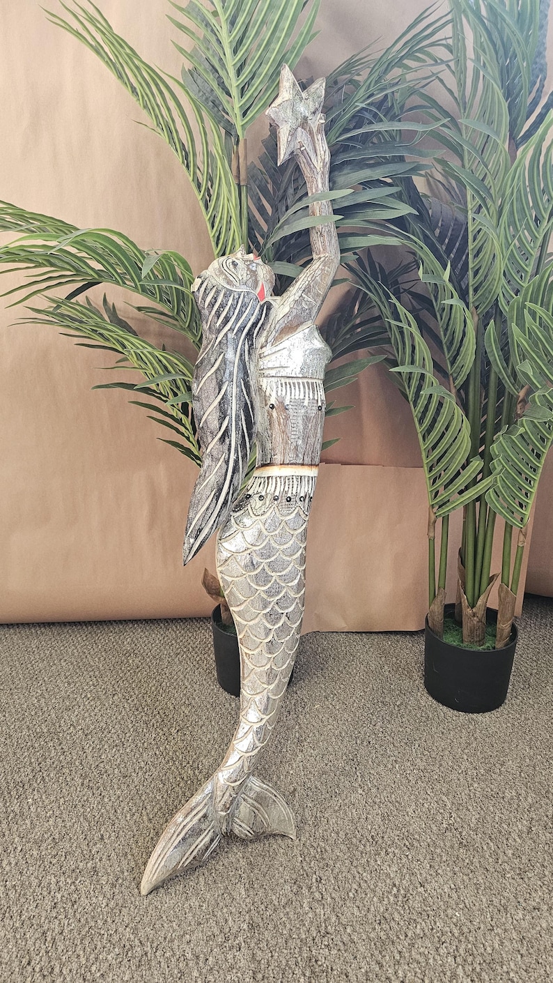 Hand-painted Wooden Mermaid Wall Art | Indonesian Boho Coastal Decor ...