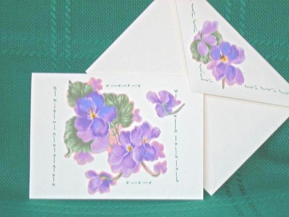NOTE CARDS/Violet Bouquet/Handmade/Fabric Applique/Set of 3 Note Cards/Cards and Envelopes/Acid Free Paper/Art Marker Designs/4 by 5 Card